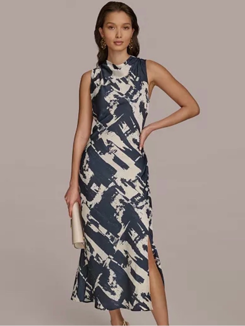 Donna Karen Navy & White Abstract Midi Dress